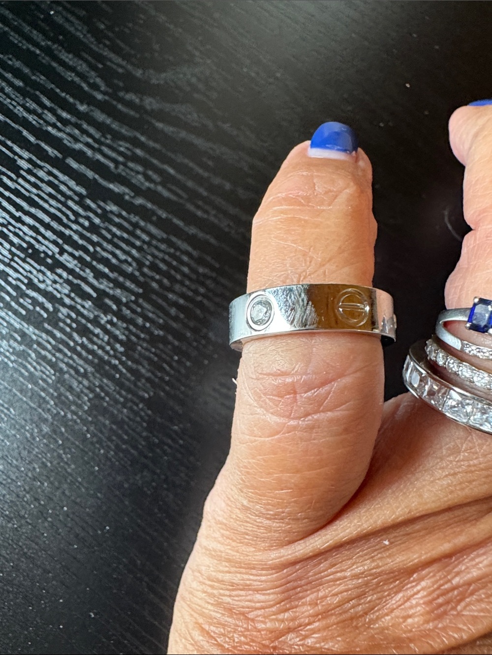 Sterling Silver Comfort Band Ring with Embedded Accents - Silver crystal accents